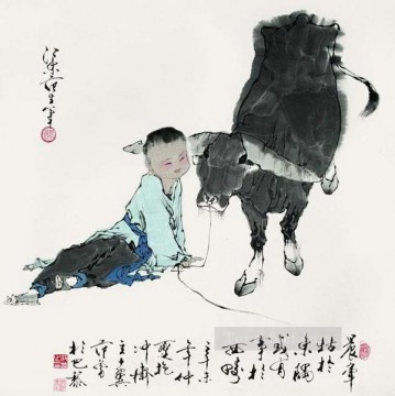  chinese oil painting - Fangzeng boy and cow old Chinese
